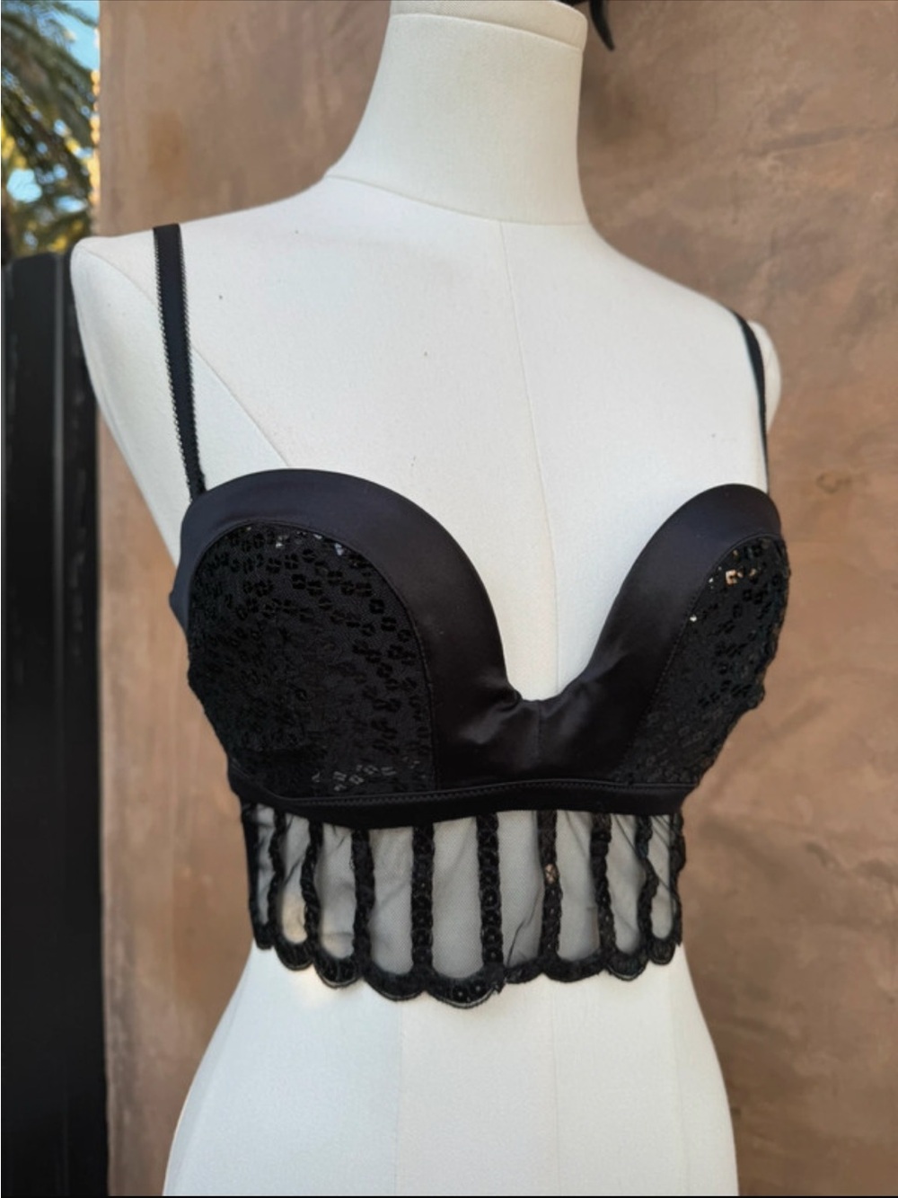 NWT Black Sequin Lace Bralette Bustier 34C NWT